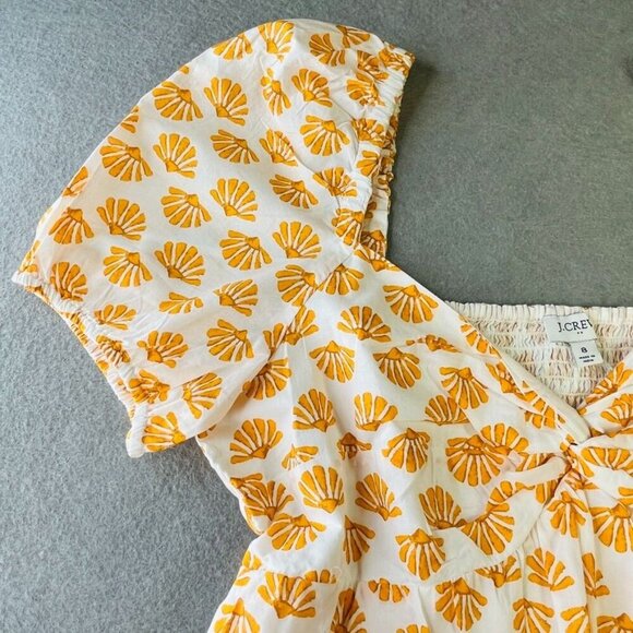 J Crew Shell Pattern Dress Size 8 Puffl Cleeve Twist Front  Peasant Cottagecore - Picture 6 of 14